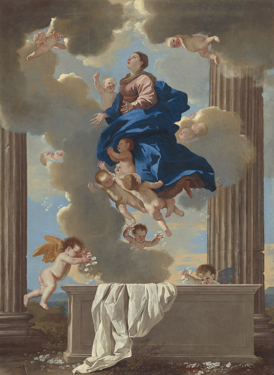 L'Assomption de la Vierge Marie portée au ciel par les anges au-dessus du tombeau vide, peinture de Nicolas Poussin, vers 1630
