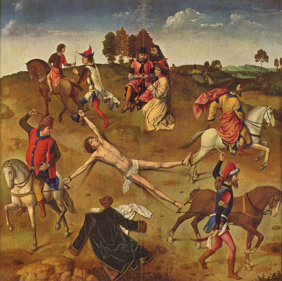 Martyre de saint Hippolyte écartelé par quatre chevaux, panneau central du triptyque de Dieric Bouts à Bruges