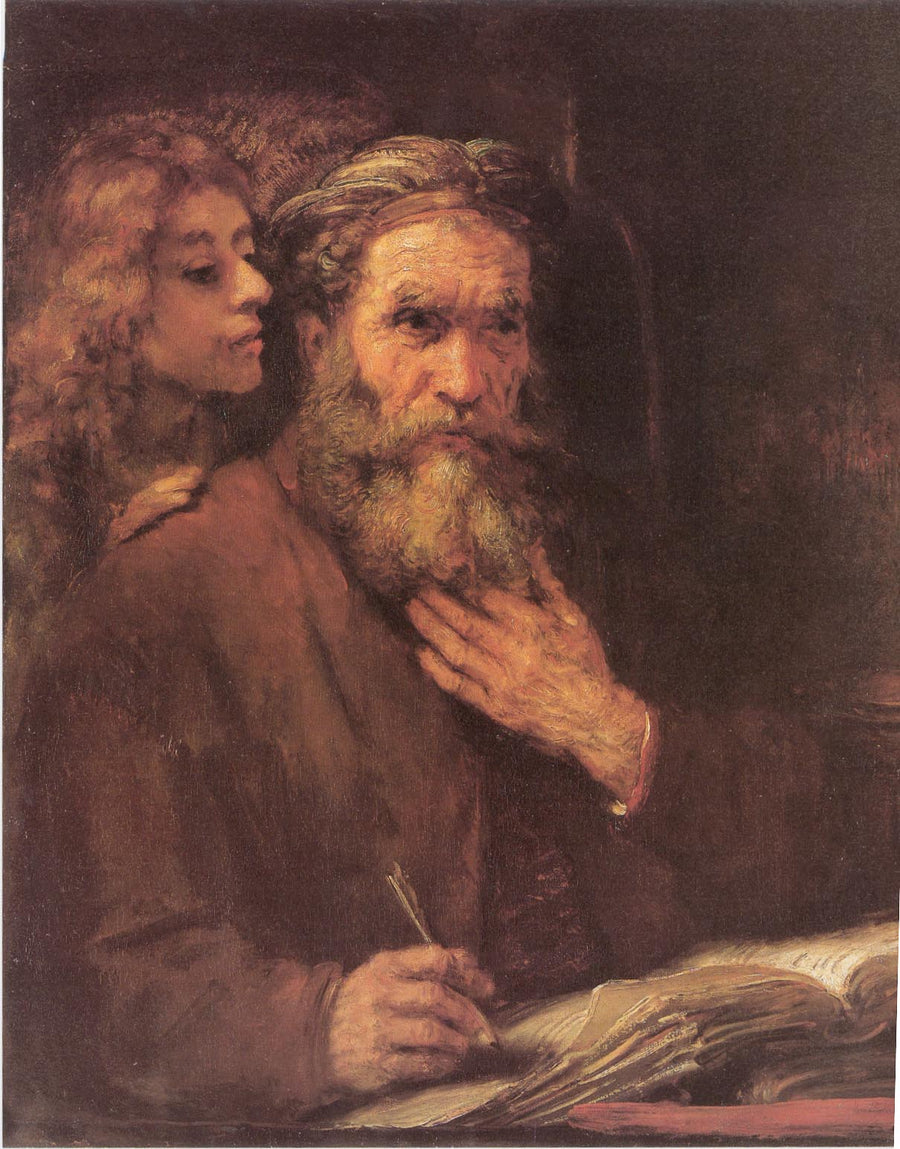 Saint Matthieu écrivant son évangile, inspiré par l'ange, peinture de Rembrandt, musée du Louvre
