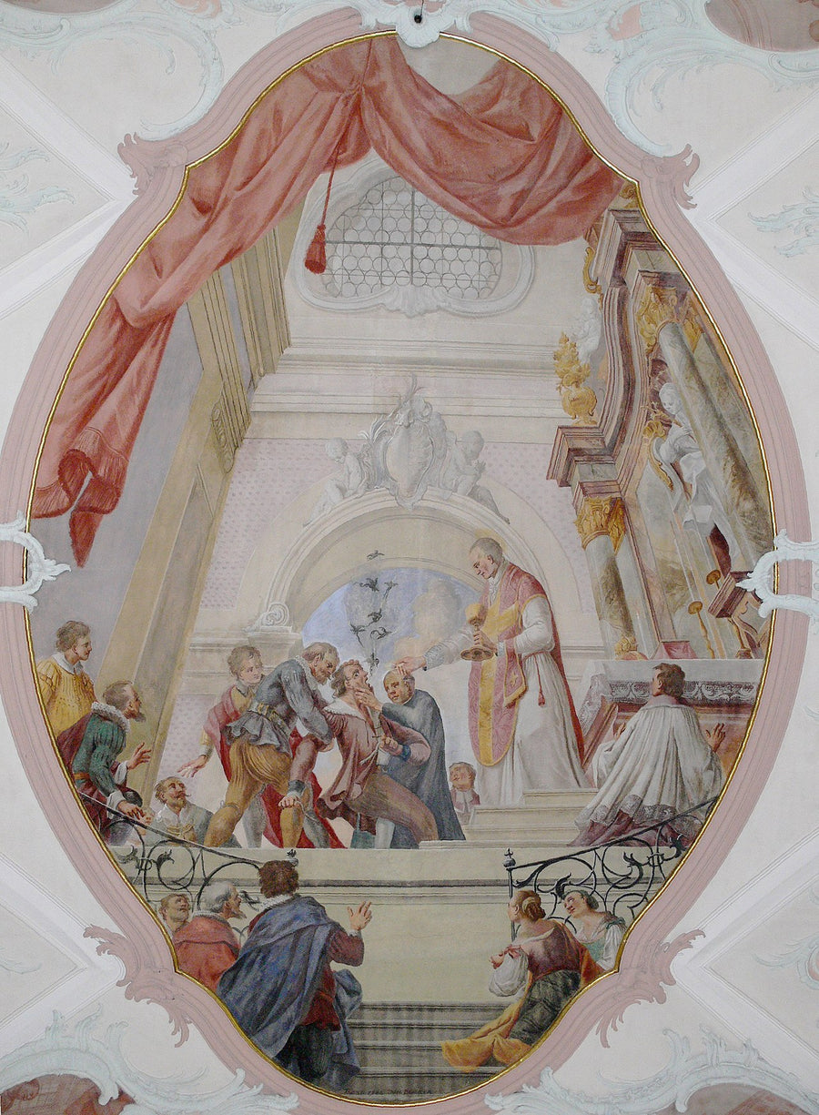 Saint Ulrich de Zell guérissant des possédés, fresque baroque de Franz Ludwig Herrmann, église Saint-Ulrich en Forêt-Noire