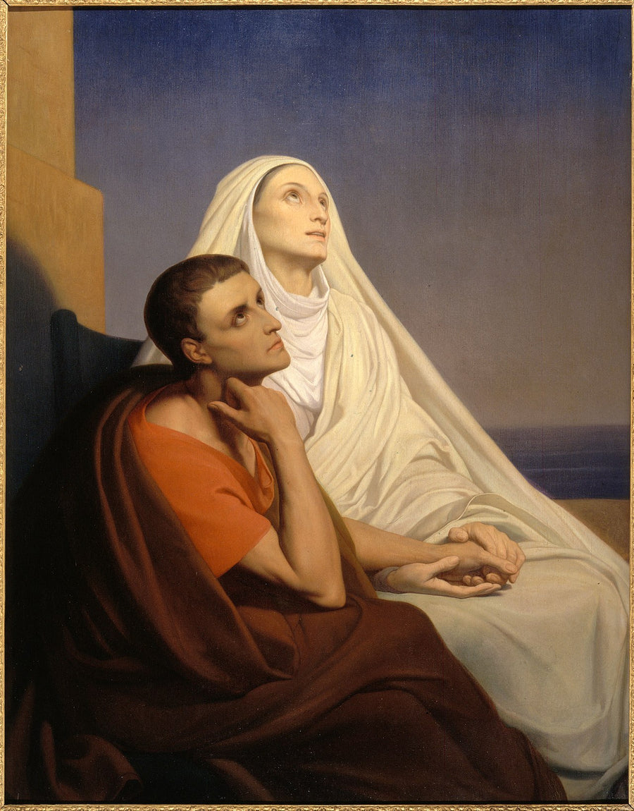 Sainte Monique en voile blanc et son fils saint Augustin les yeux levés vers le ciel, peinture d'Ary Scheffer, musée de la Vie romantique