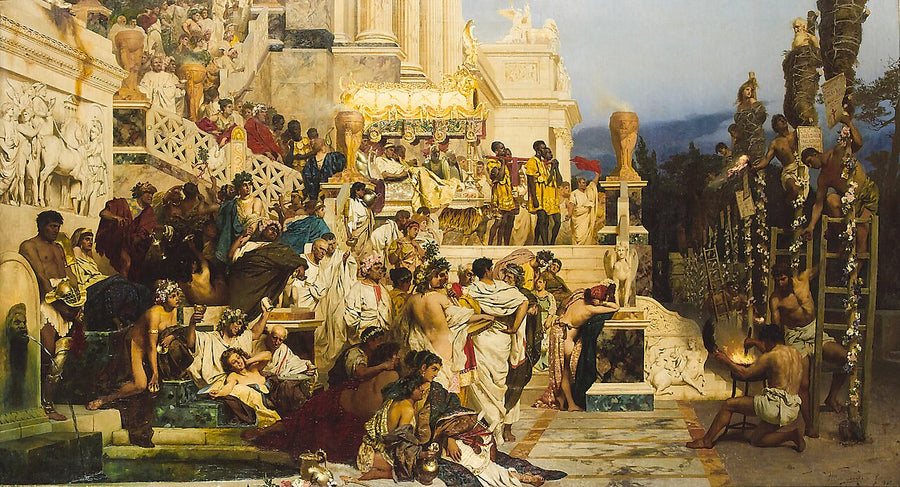 Les Torches de Néron de Siemiradzki, premiers martyrs chrétiens de Rome livrés au supplice sous Néron
