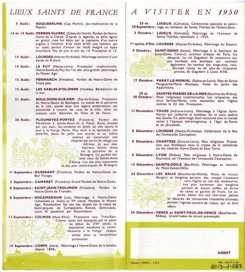 Pèlerinages en France : 1500 ans de marche vers le sacré — Sujet : Air France -- Publicité -- 1945-1970
Transports aériens
Tourisme
Numérisé par le partenaire
Numérisé par le part (Wikimedia Commons / Public domain, Troy, André (19..-....). Illustrateur)