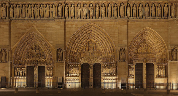 Les trois portails de la façade occidentale de Notre-Dame de Paris et la galerie des Rois.