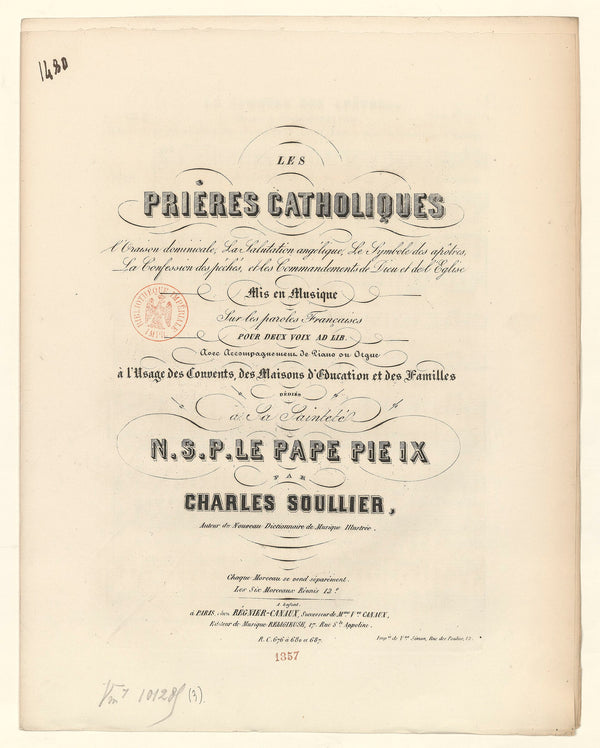 Symbole des Apôtres — Avec mode texte
Éditeur : Régnier-Canaux (Paris) (Wikimedia Commons / Public domain, Soullier, Charles (1797-1878). Auteur du texte. Compositeur)