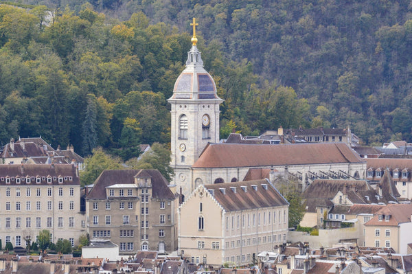 Vue extérieure de la cathédrale Saint-Jean de Besançon depuis le quartier de Beauregard, sous la citadelle
