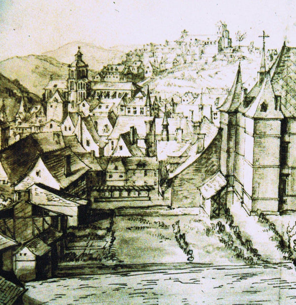 Gravure ancienne des cathédrales Saint-Étienne et Saint-Jean de Besançon