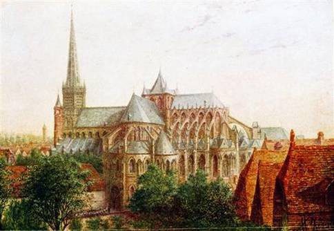 Gravure ancienne de la cathédrale Notre-Dame de Cambrai disparue