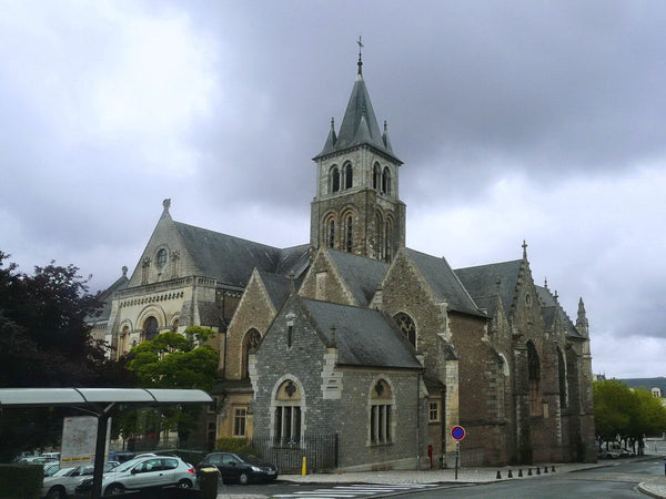 Façade occidentale de la cathédrale de la Sainte-Trinité de Laval avec son portail et son clocher