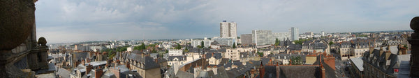 Façade néo-classique en granite de la cathédrale Saint-Pierre de Rennes, 48 mètres de haut, vue panoramique du parvis