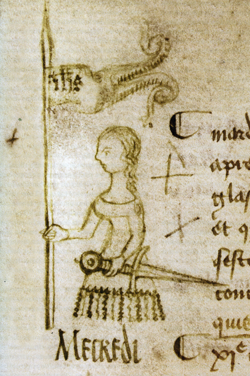 Croquis de Jeanne d'Arc dessine en marge du registre du Parlement de Paris par Clement de Fauquembergue le 10 mai 1429 - seule image contemporaine de la pucelle d'Orleans.