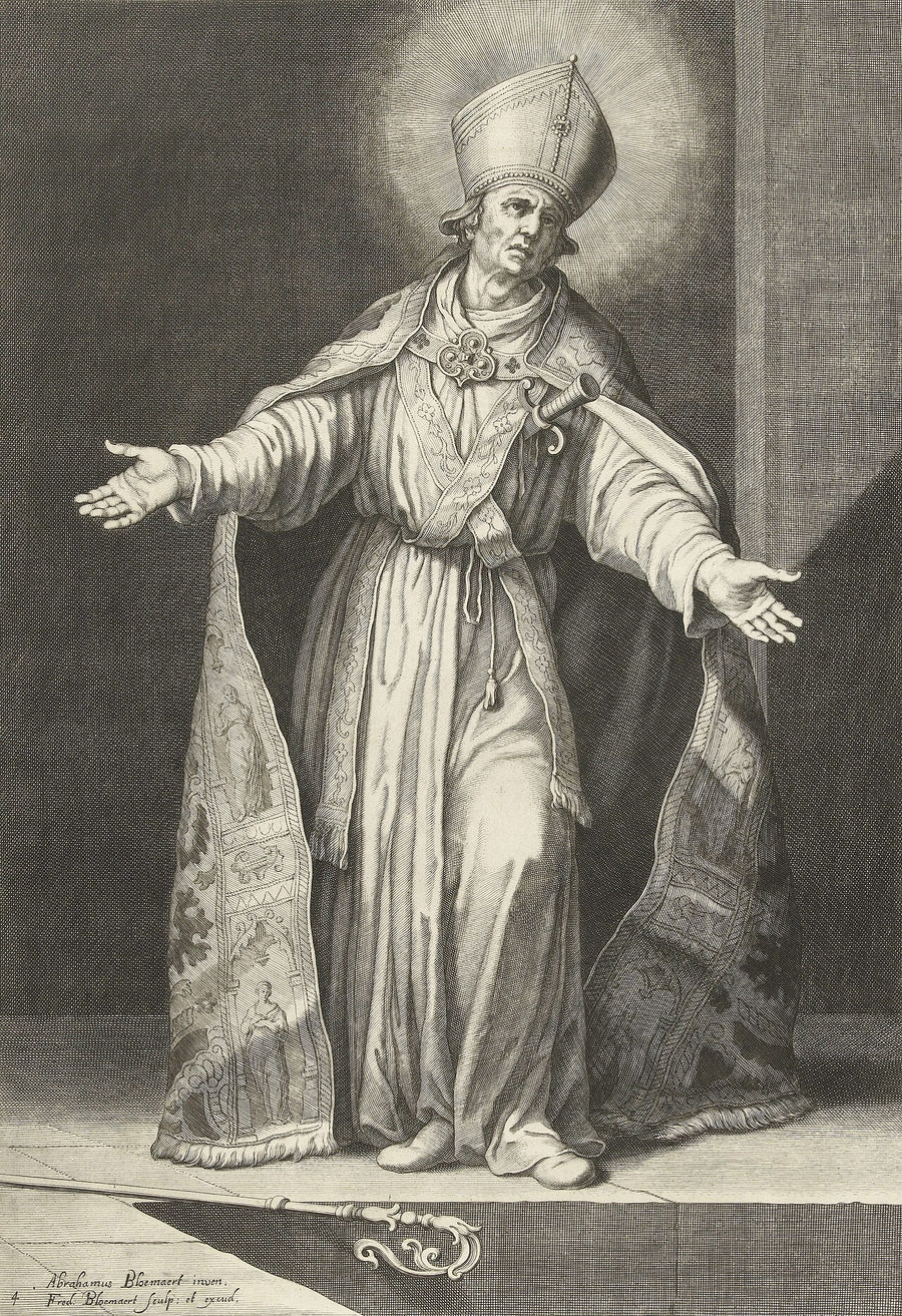 Saint Frédéric d'Utrecht en habits épiscopaux, gravure de Frederik Bloemaert d'après Abraham Bloemaert