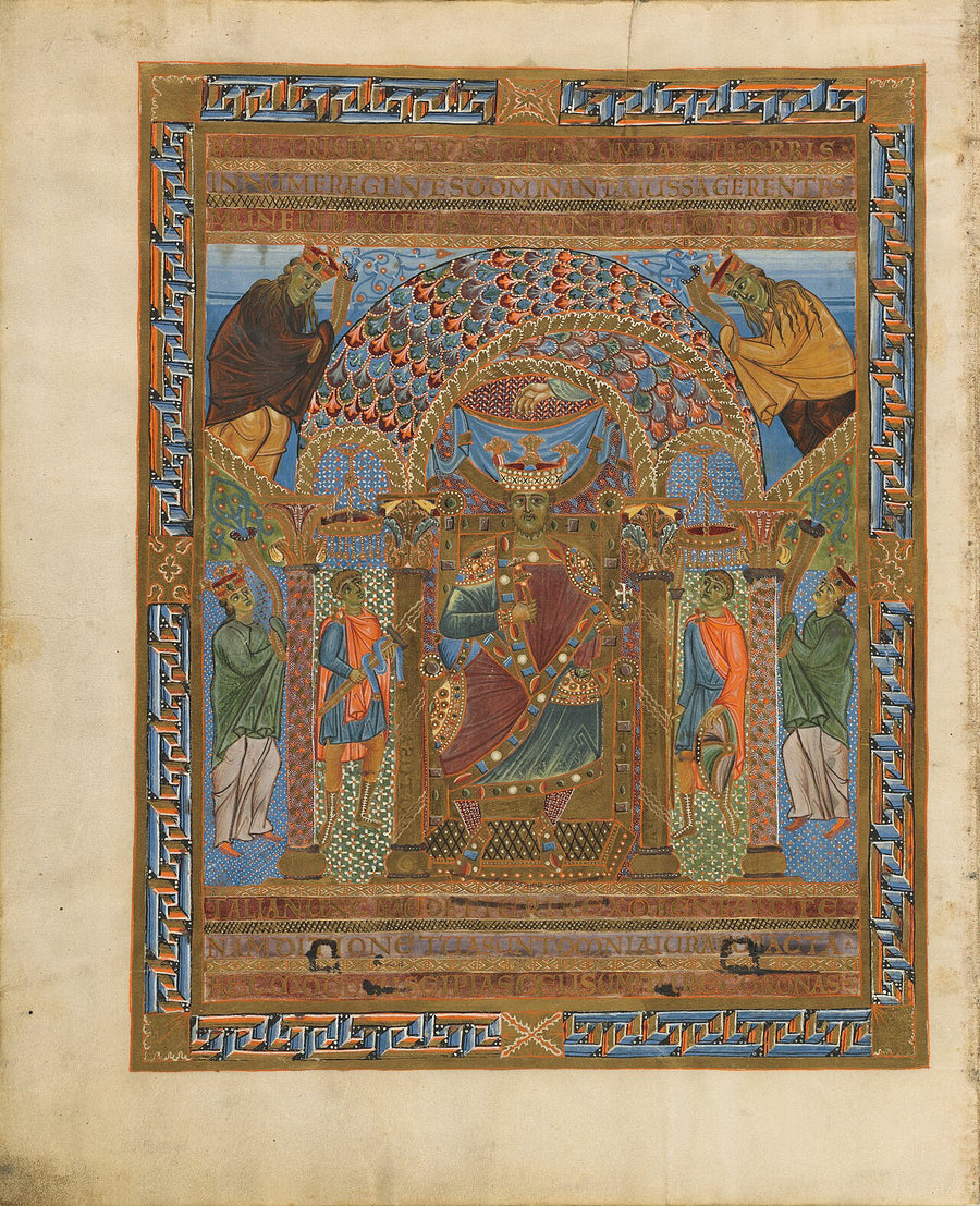 Saint Henri II couronné par le Christ, enluminure du sacramentaire de Ratisbonne, début du XIe siècle