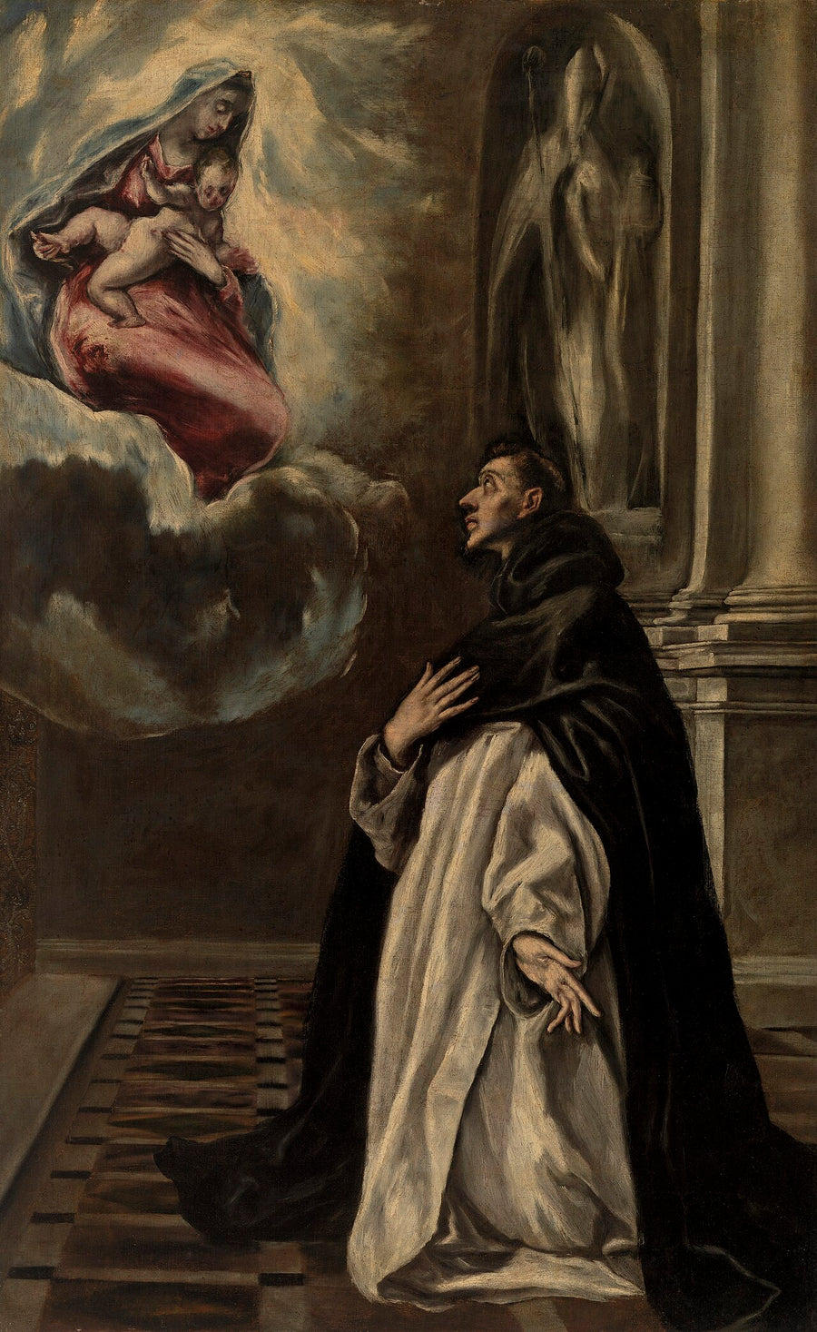 Saint Hyacinthe agenouillé devant l'apparition de la Vierge à l'Enfant, peinture du Greco, vers 1605