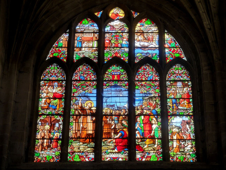 Vitrail de saint Samson de Dol prêchant, église Saint-Samson de Clermont dans l'Oise