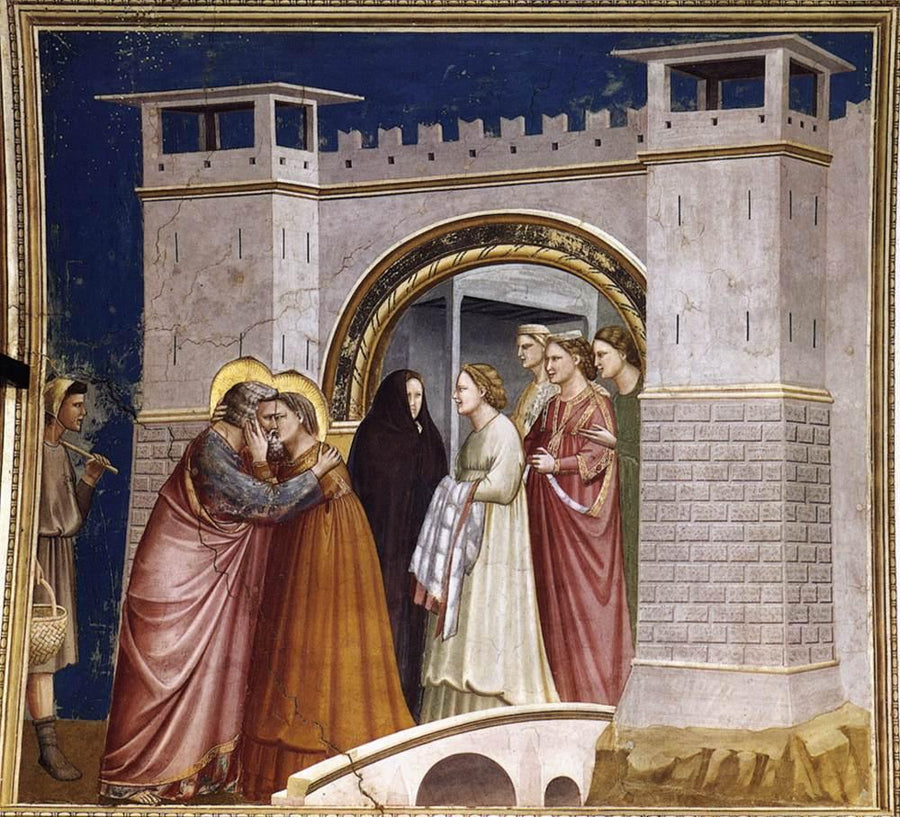 Sainte Anne et saint Joachim s'embrassant à la Porte Dorée, fresque de Giotto, chapelle Scrovegni de Padoue