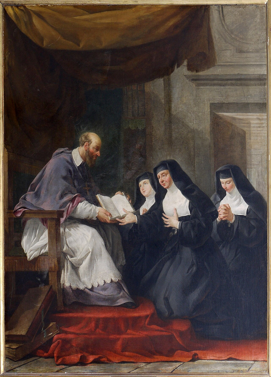 Saint François de Sales remettant la règle de la Visitation à sainte Jeanne-Françoise de Chantal, tableau de Noël Hallé, XVIIIe siècle