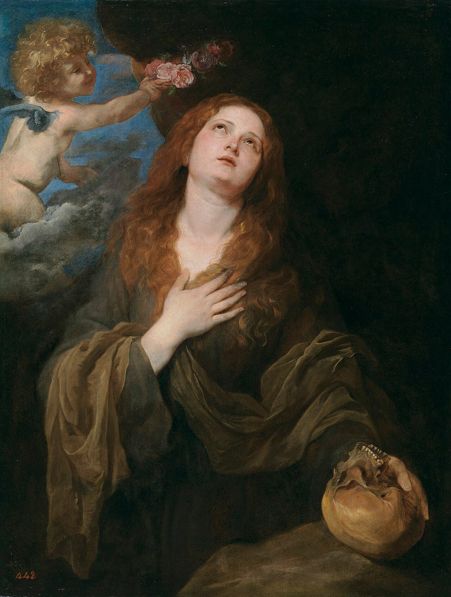 Sainte Rosalie de Palerme couronnée de roses par un ange, peinture d'Antoine van Dyck