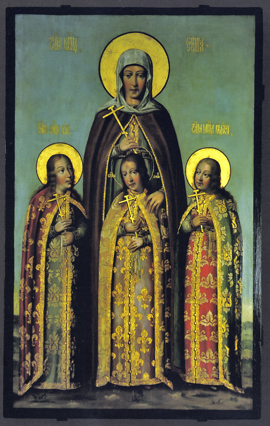 Sainte Sophie de Rome et ses trois filles Foi, Espérance et Charité, icône de Karp Zolotarev, 1685